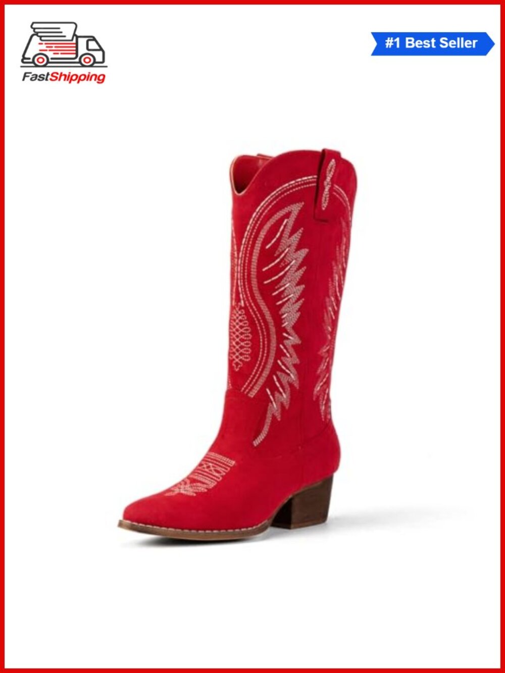 ✨ Western Cowboy Boots Faux Leather Suede Embroidered Chunky Block Heel
